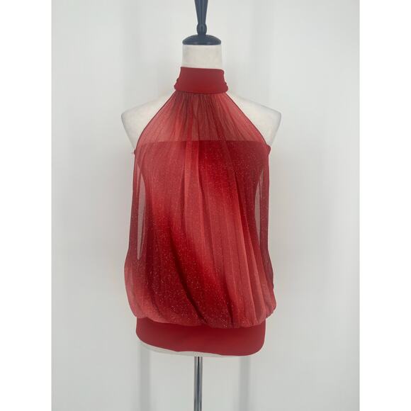 Vintage Y2k UVA Line Red Glitter Halter Top Size Small Clubwear - Picture 1 of 4